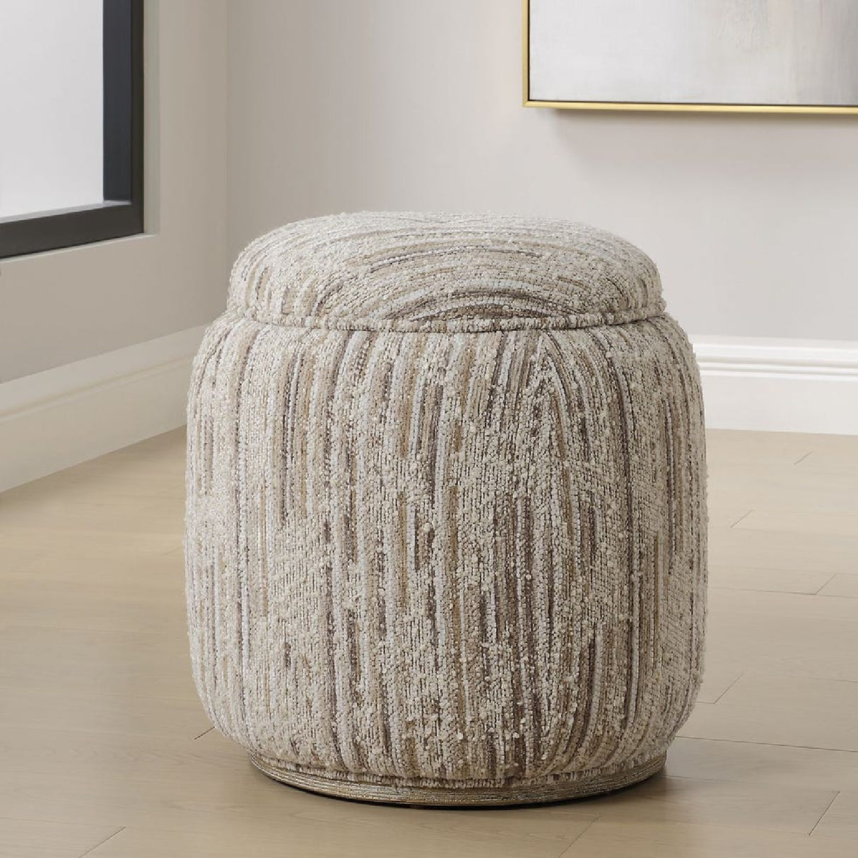 Modern European furniture - Tan Slubbed Boucle Storage Ottoman - www.oroa.com | Oroa.com