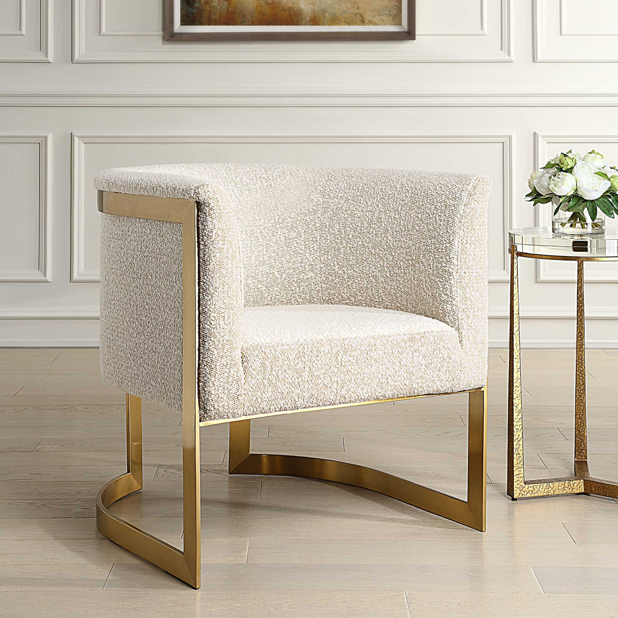 Tan Boucle Cantilevered Accent Chair | Oroa.com