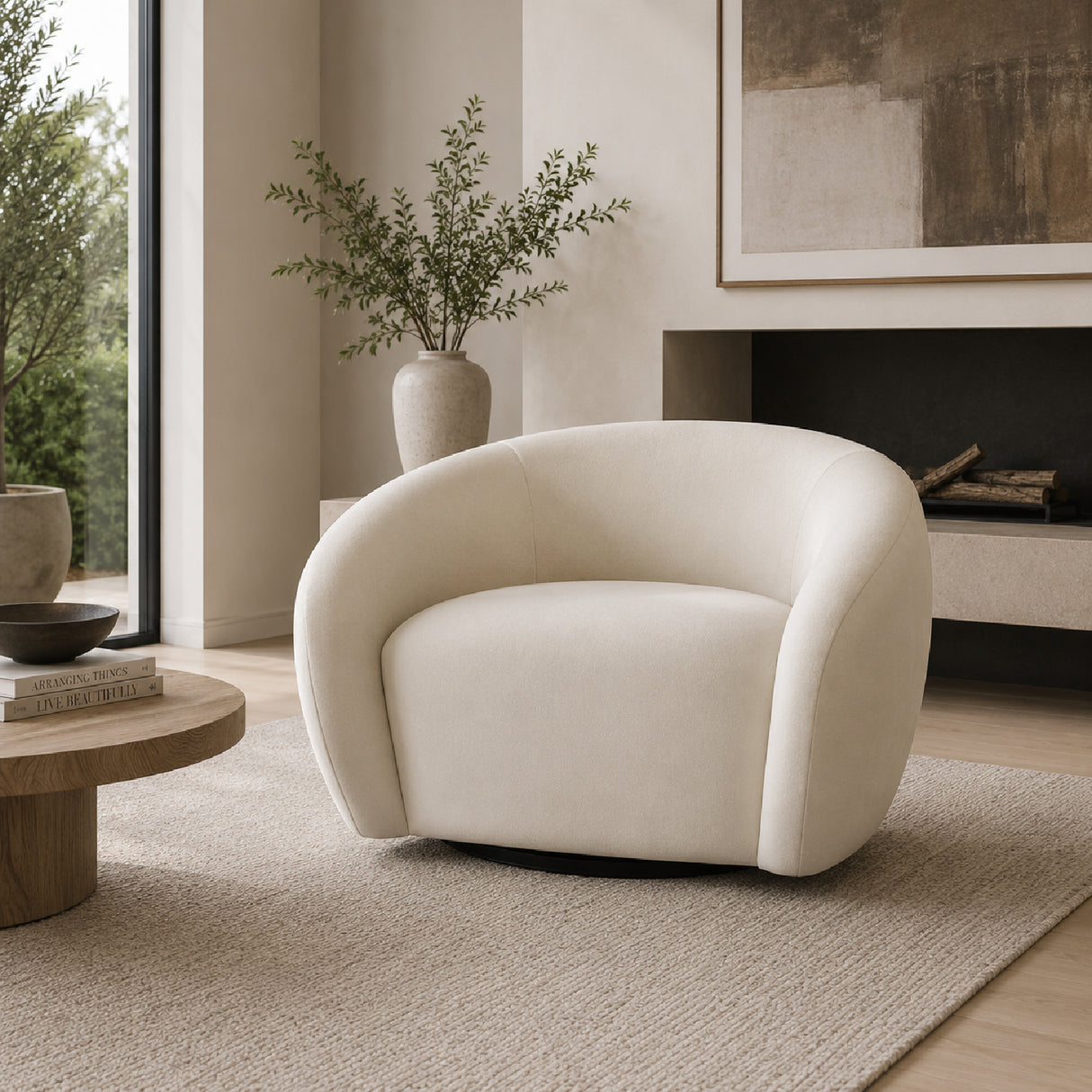 Curved-Back Velvet Swivel Chair | Oroa.com