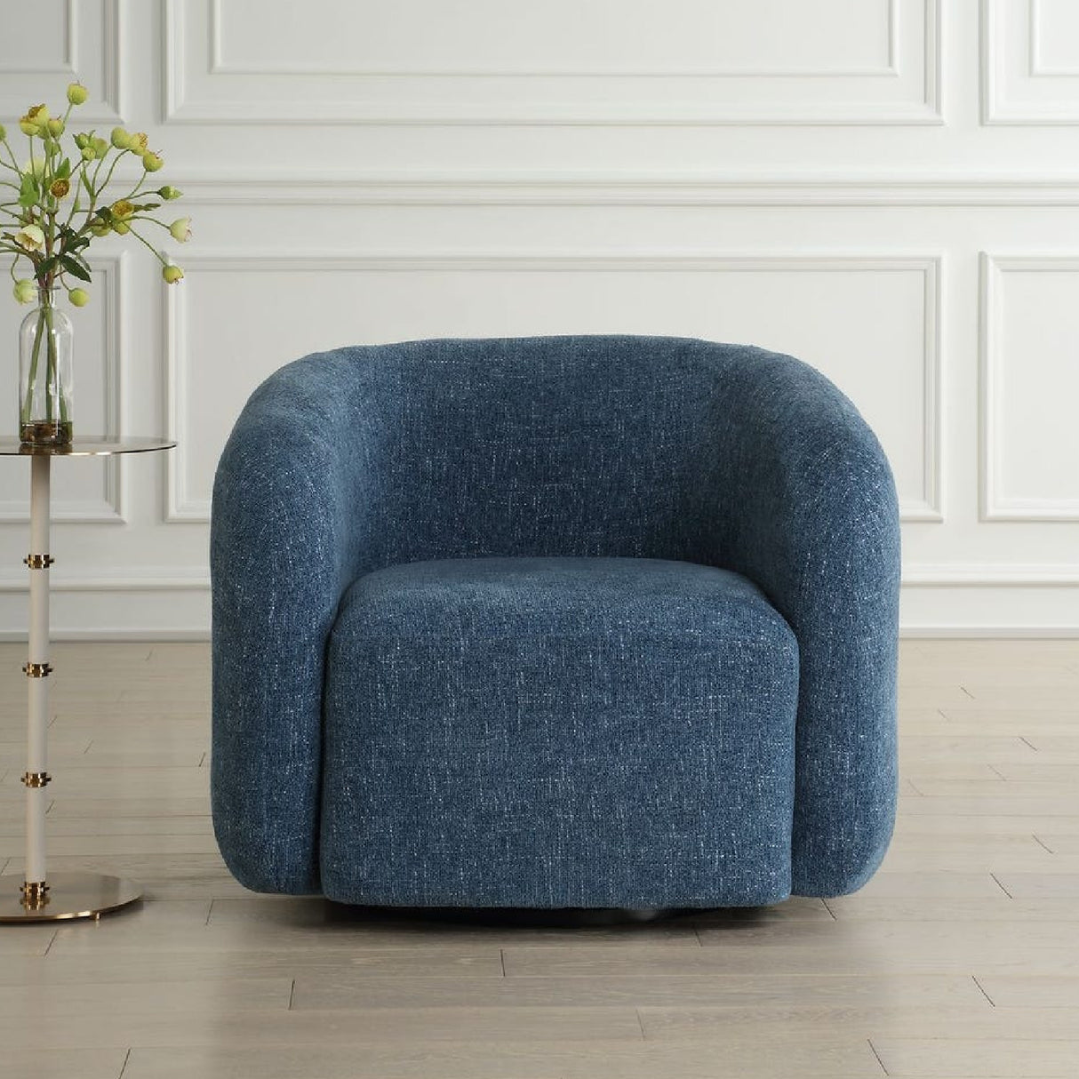 Modern European furniture - Blue Chenille Swivel Chair - www.oroa.com | Oroa.com