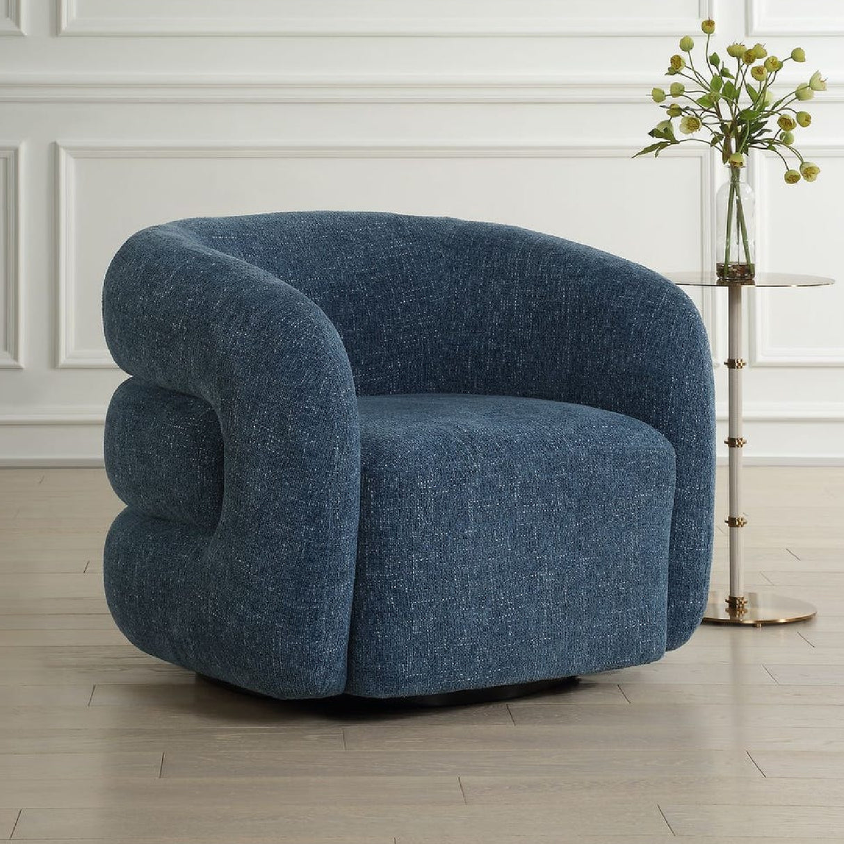 Modern European furniture - Blue Chenille Swivel Chair - www.oroa.com | Oroa.com