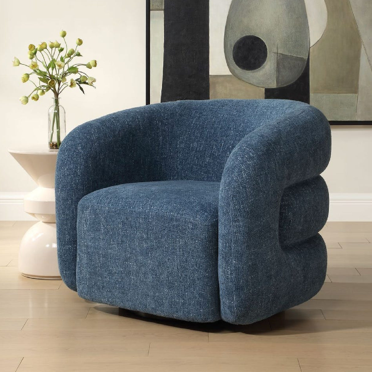 Modern European furniture - Blue Chenille Swivel Chair - www.oroa.com | Oroa.com