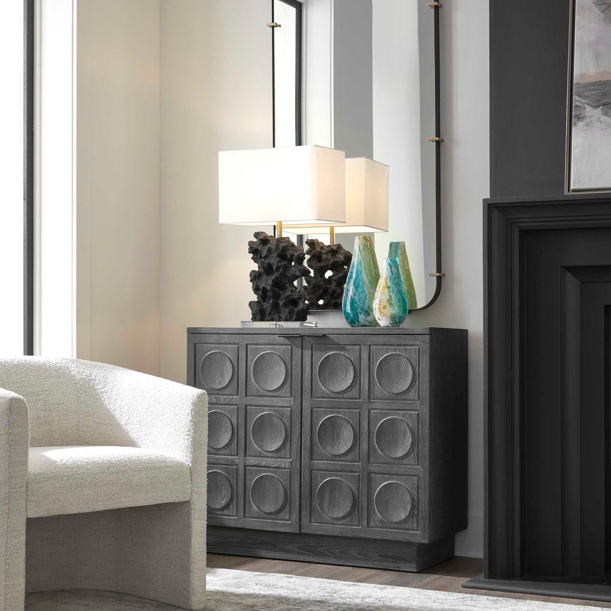 Modern European furniture - Circle Carved Elm 2-Door Cabinet - www.oroa.com | Oroa.com