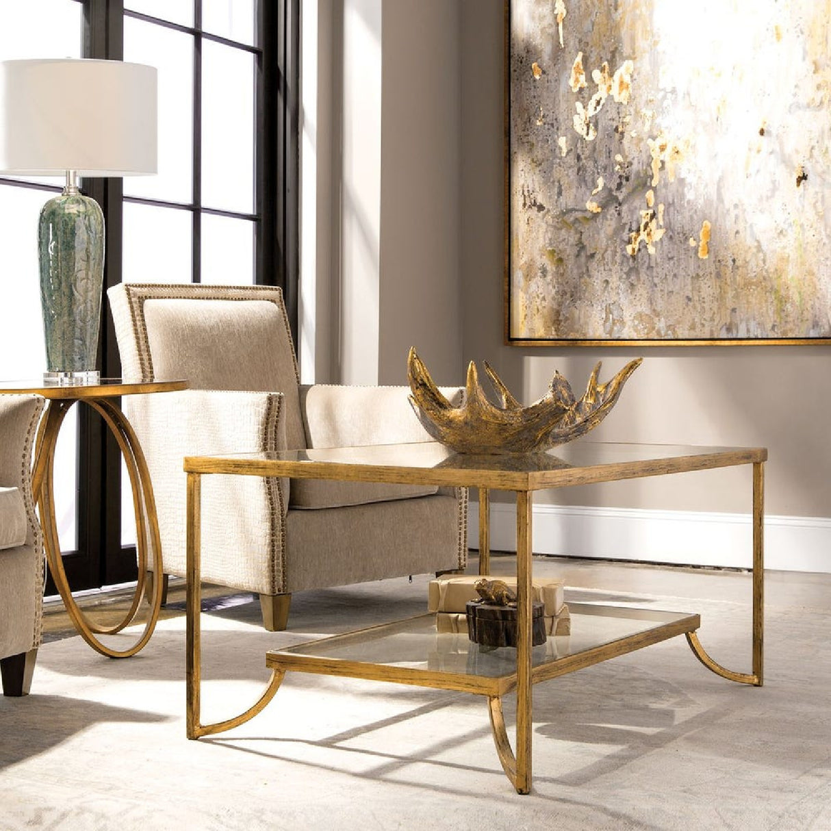 Modern European furniture - Gold Framed Coffee Table - www.oroa.com | Oroa.com