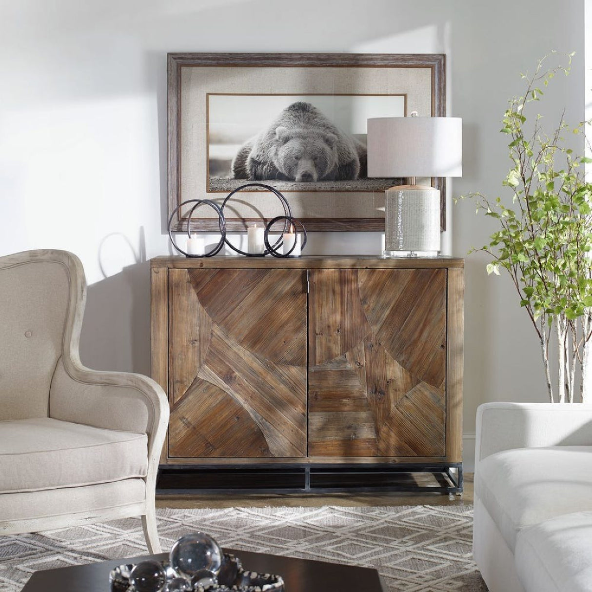 Modern European furniture - 2-Door Marquetry Wooden Cabinet - www.oroa.com | Oroa.com