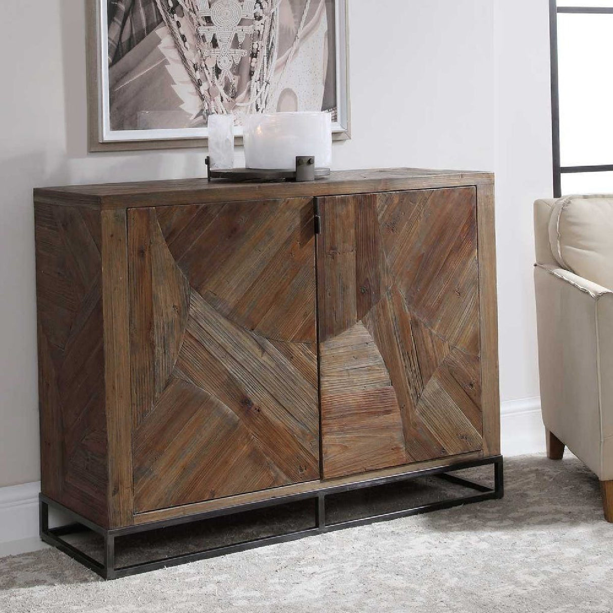 Modern European furniture - 2-Door Marquetry Wooden Cabinet - www.oroa.com | Oroa.com