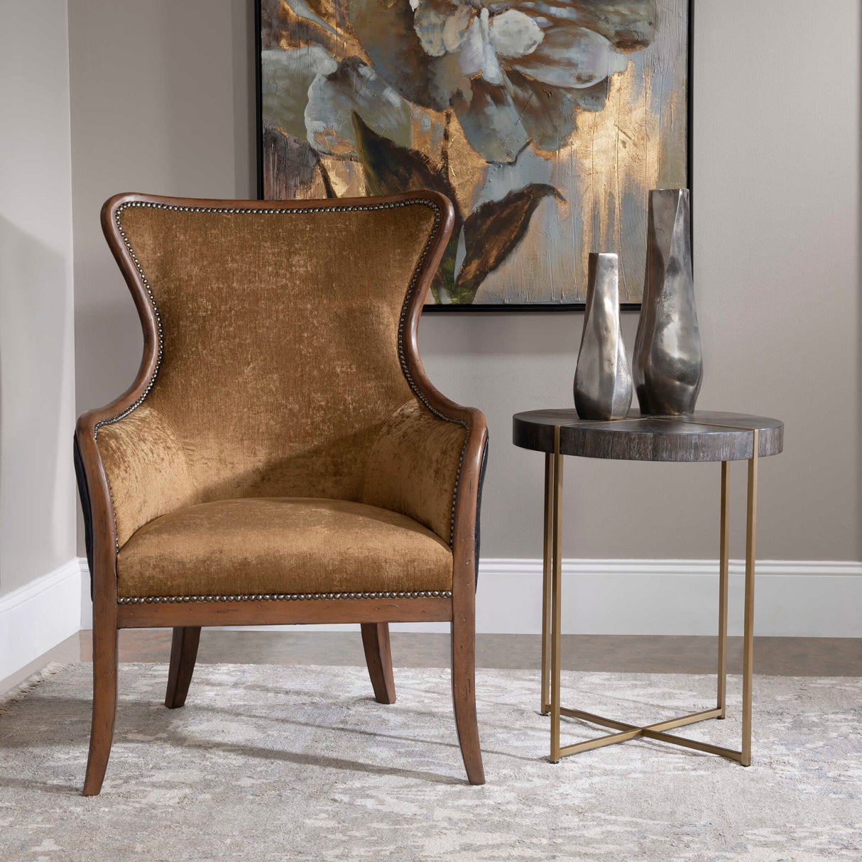 Round Acacia Veneer Accent Table | Oroa.com