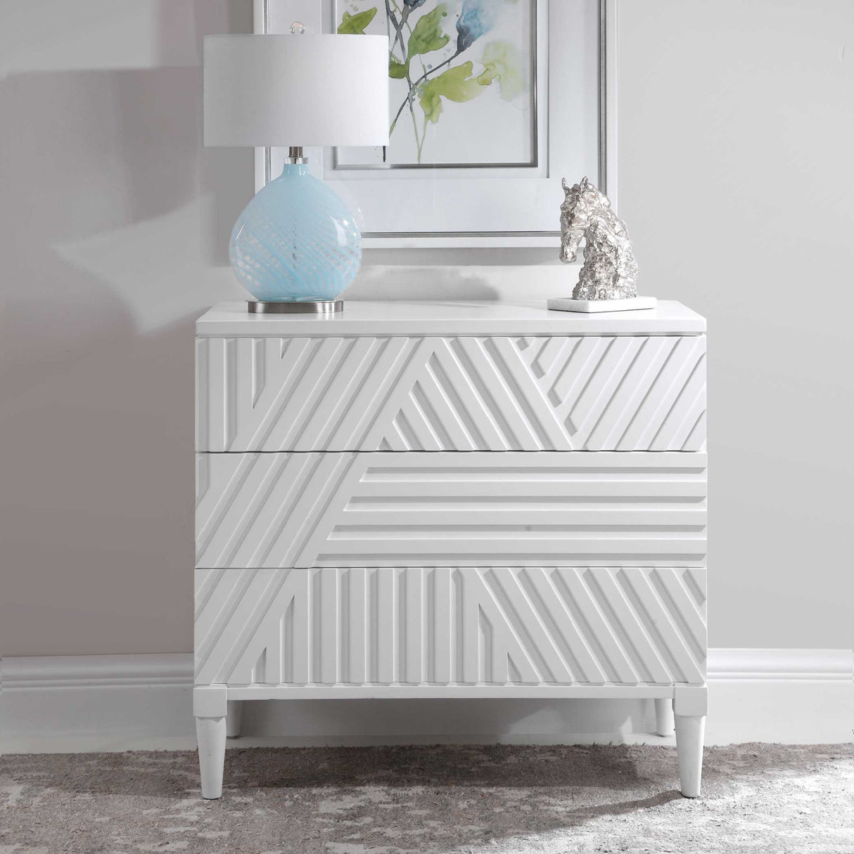 Geometric Carved 3-Drawer Chest | Oroa.com