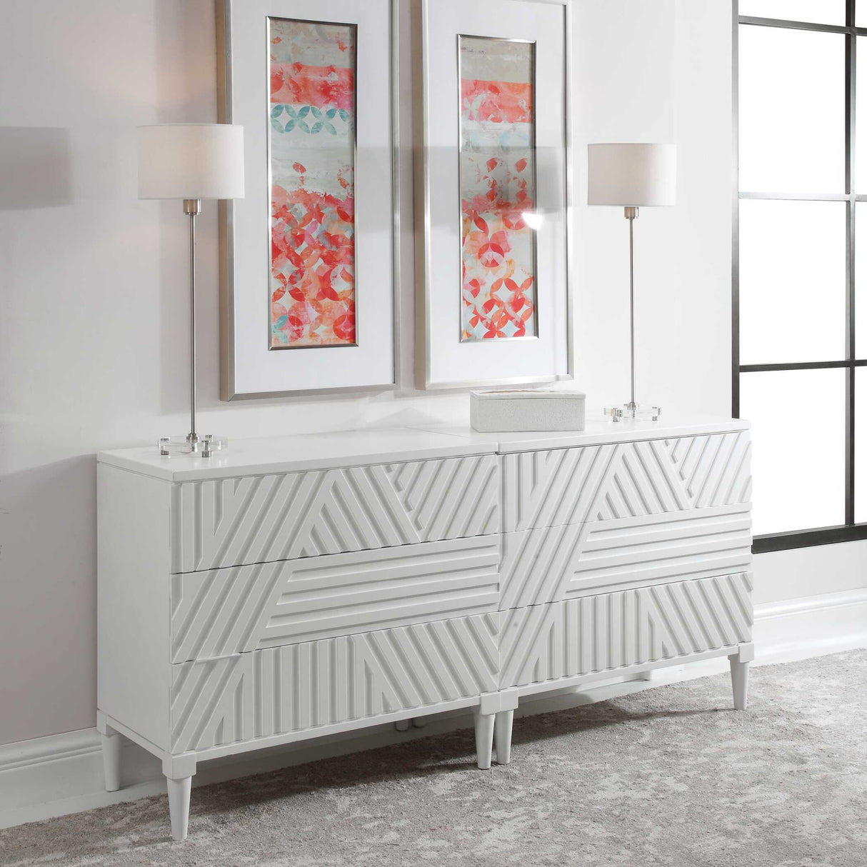 Geometric Carved 3-Drawer Chest | Oroa.com