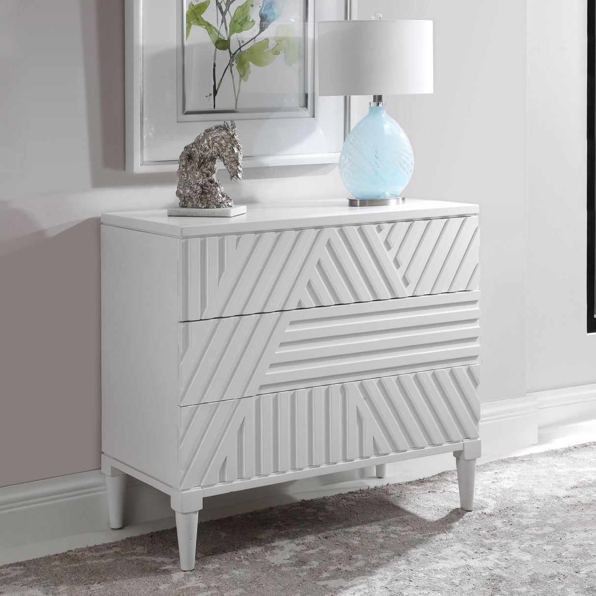 Geometric Carved 3-Drawer Chest | Oroa.com