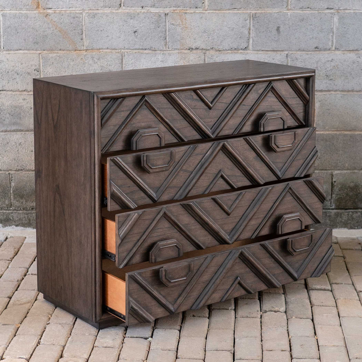 Modern European furniture - Geometric Carved 4-Drawer Chest - www.oroa.com | Oroa.com