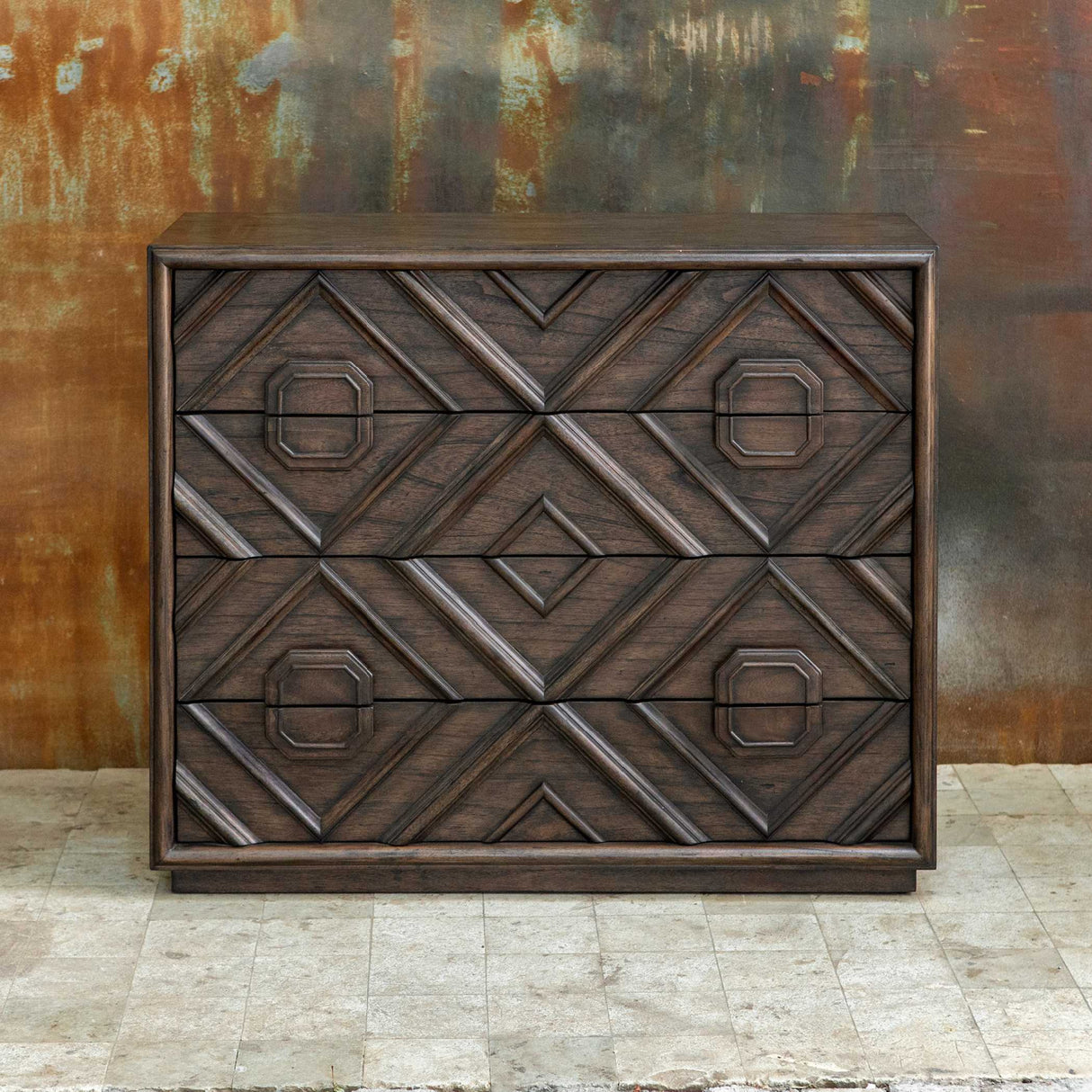 Modern European furniture - Geometric Carved 4-Drawer Chest - www.oroa.com | Oroa.com
