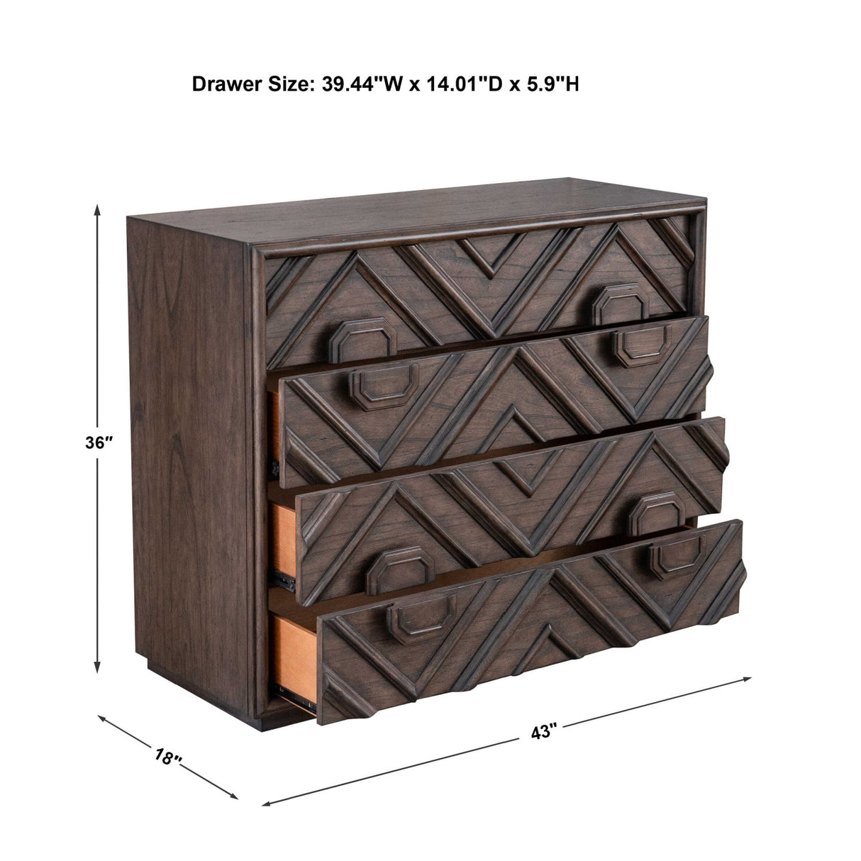 Modern European furniture - Geometric Carved 4-Drawer Chest - www.oroa.com | Oroa.com