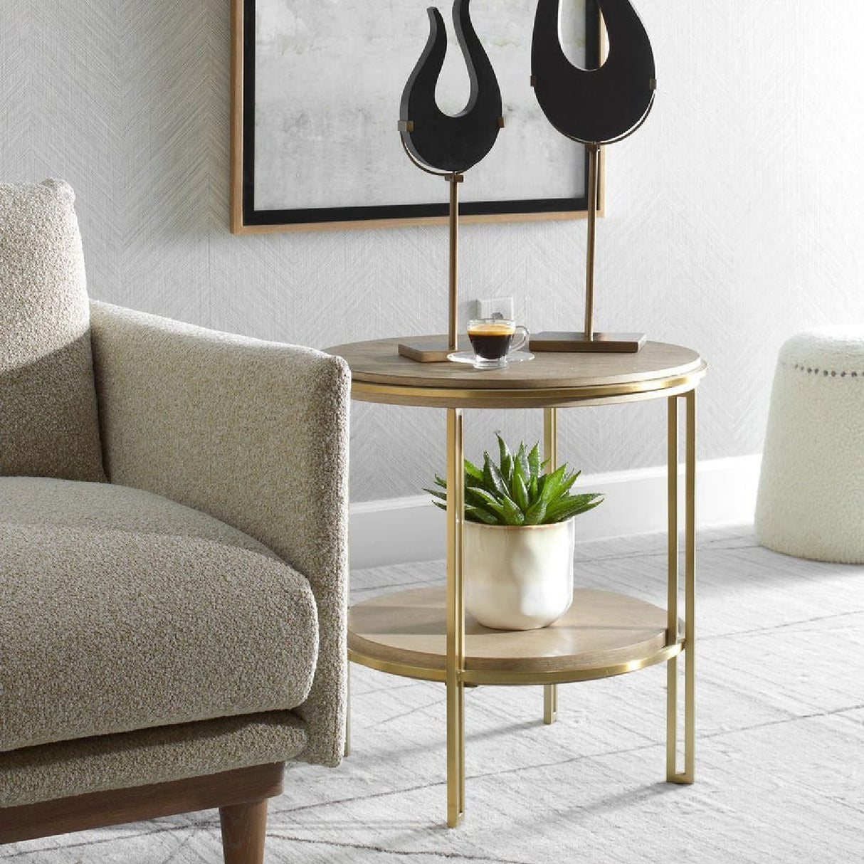 Modern European furniture - Brushed Brass Framed Side Table - www.oroa.com | Oroa.com