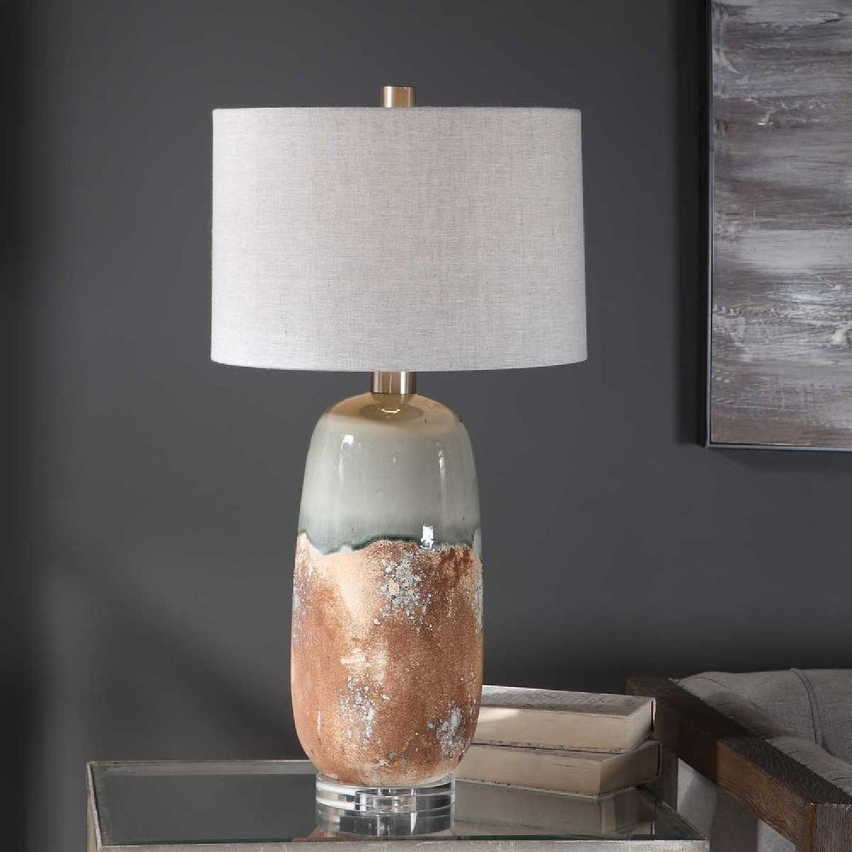 Modern European furniture - Terracotta & Green Ceramic Table Lamp - www.oroa.com | Oroa.com