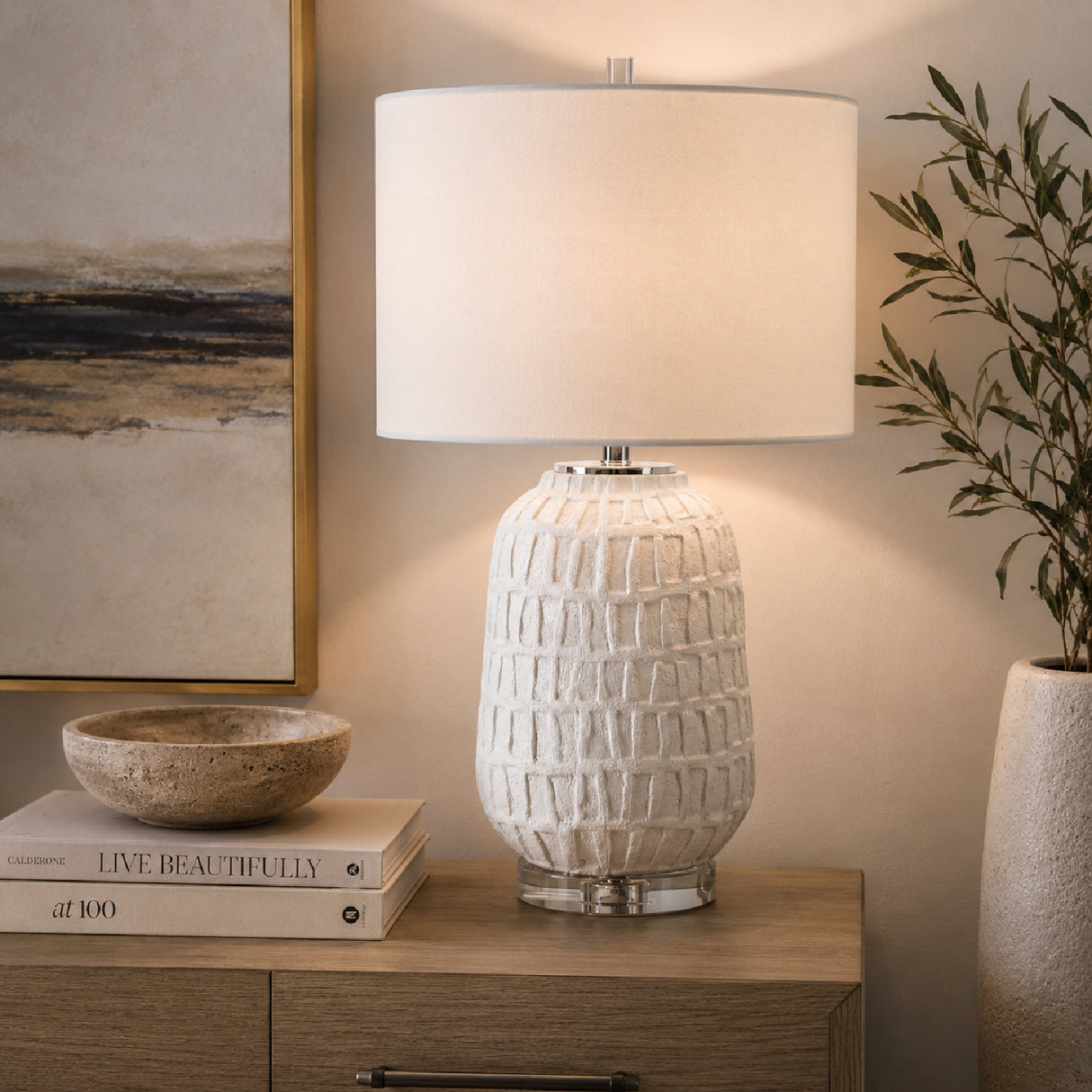 White Ceramic Grid Table Lamp | Oroa.com