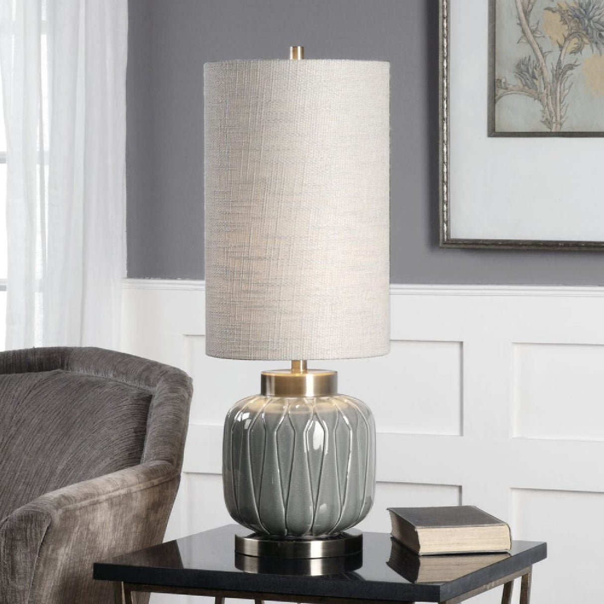 Gray Embossed Ceramic Buffet Lamp | Oroa.com