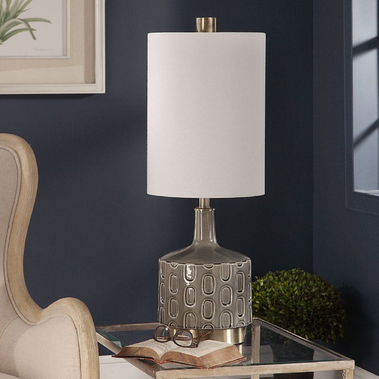 Modern European furniture - Gray Embossed Ceramic Table Lamp - www.oroa.com | Oroa.com
