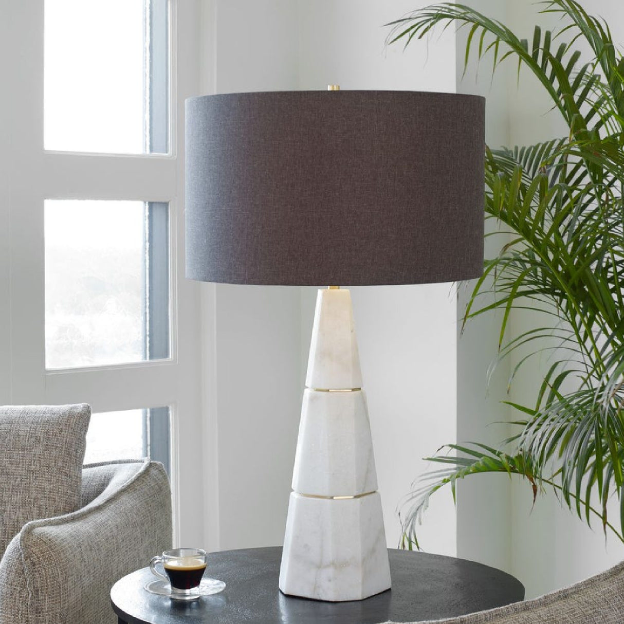 White Conical Marble Table Lamp | Oroa.com