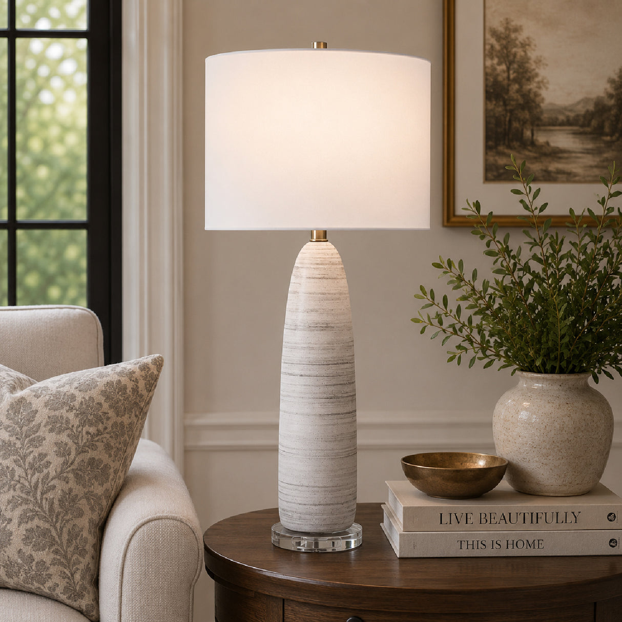 White Glazed Ceramic Table Lamp | Oroa.com