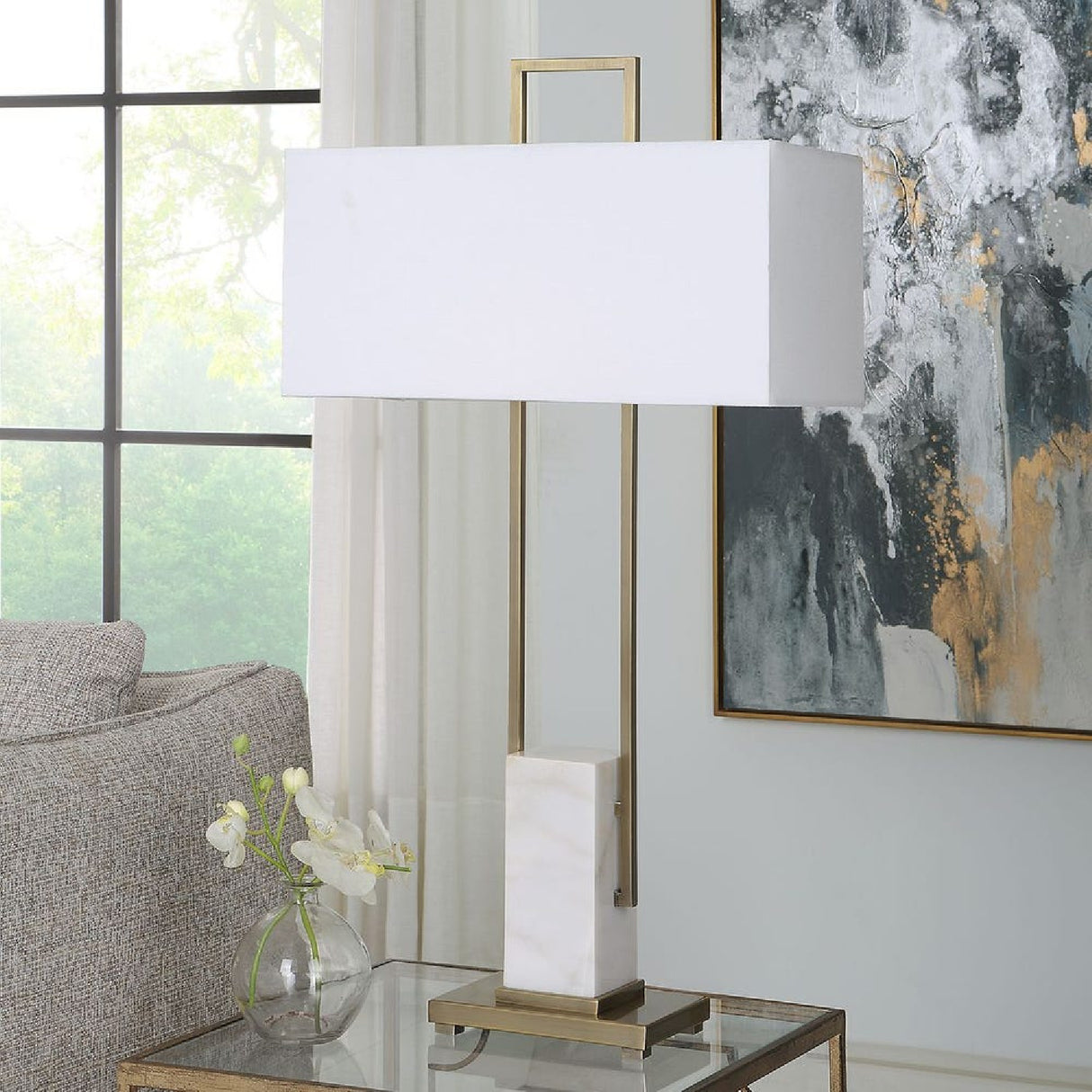 White Marble Pillar Table Lamp | Oroa.com