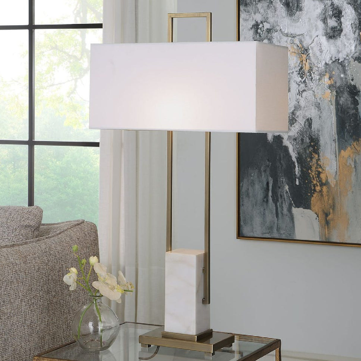 White Marble Pillar Table Lamp | Oroa.com