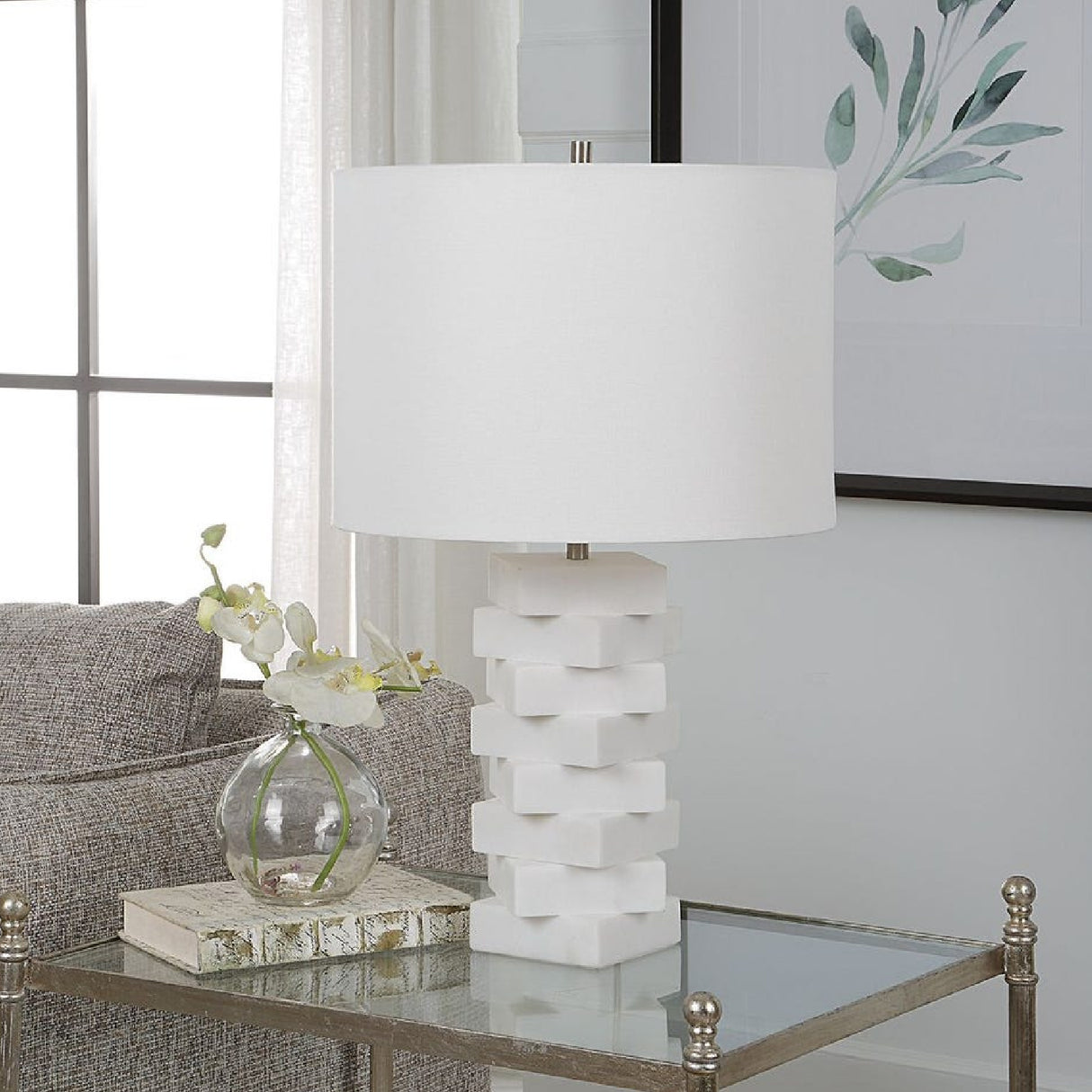 Stacked White Stone Table Lamp | Oroa.com