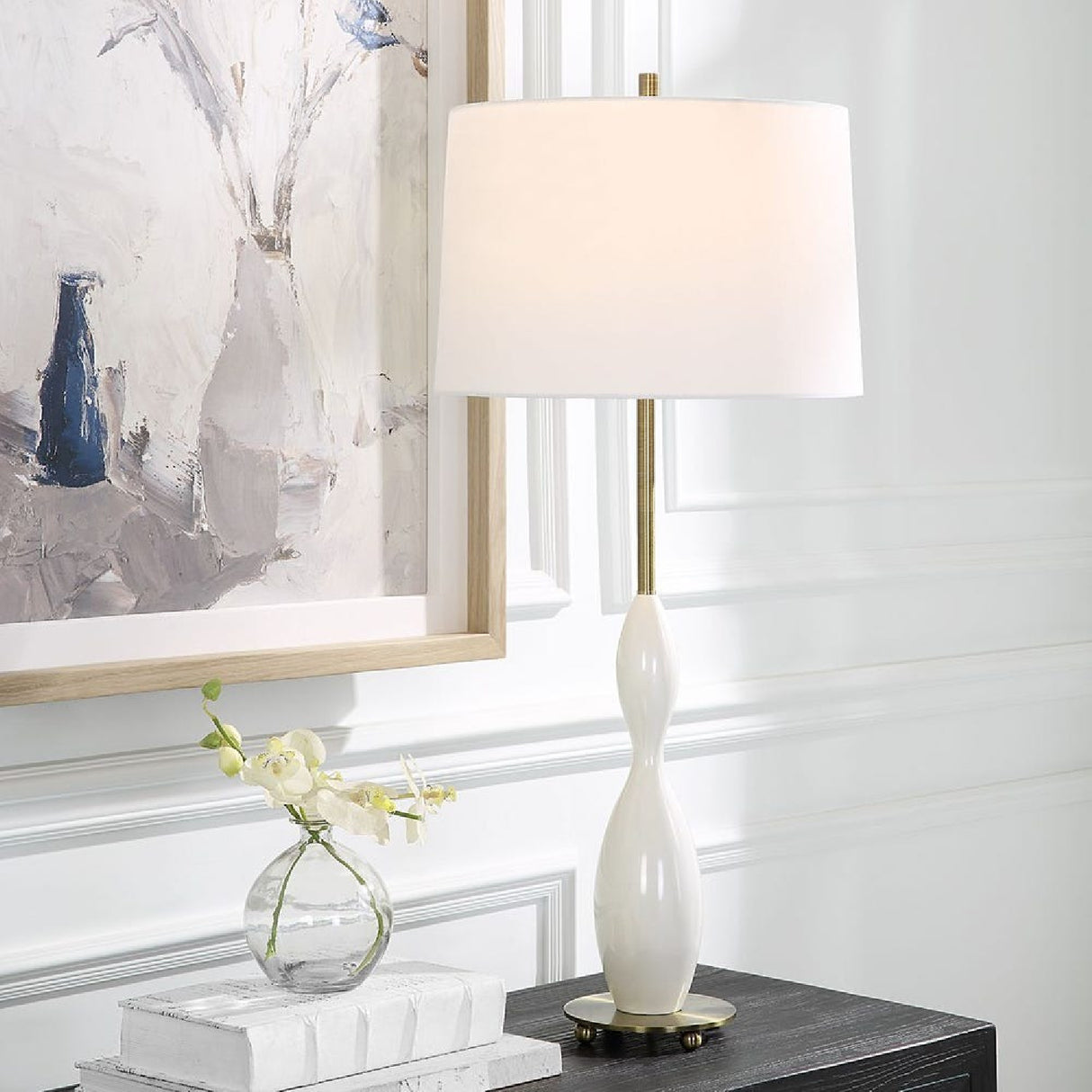 Hourglass White Ceramic Table Lamp | Oroa.com