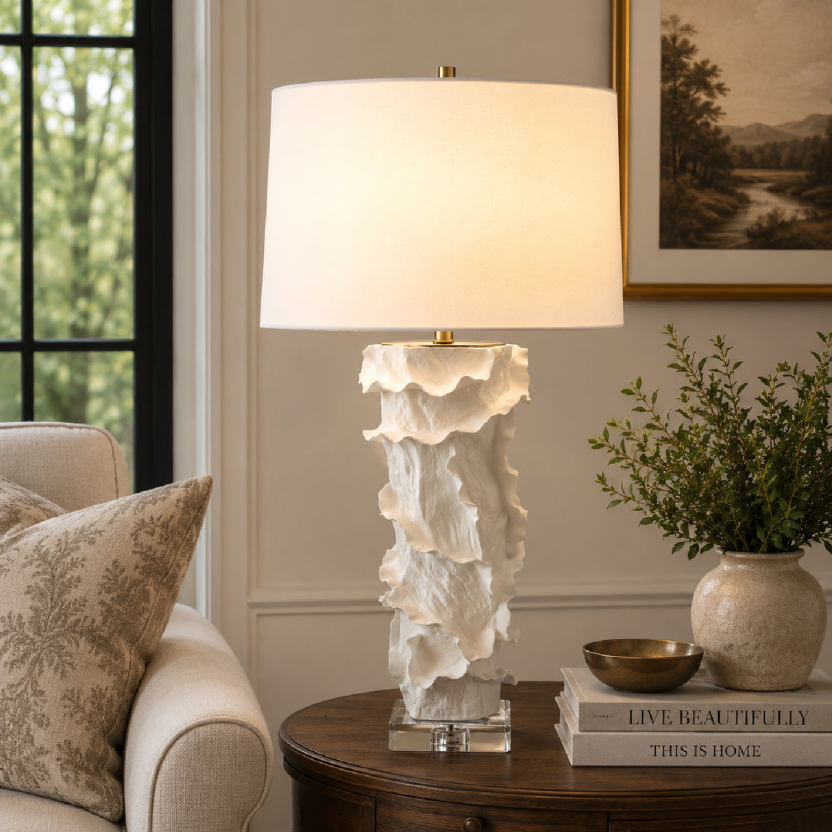 White Ceramic Ridged Table Lamp | Oroa.com