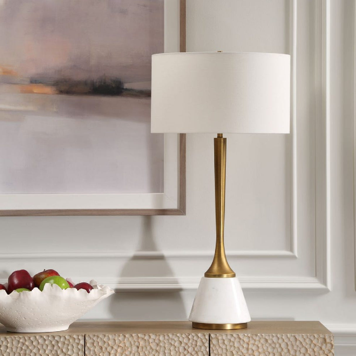 White Marble & Brass Table Lamp | Oroa.com