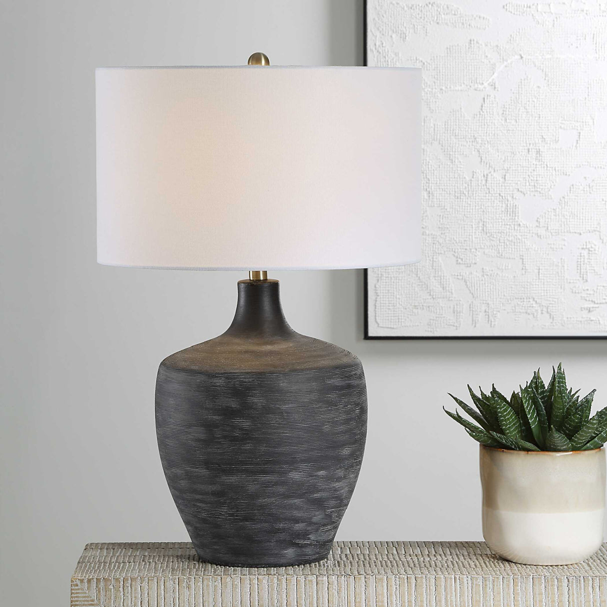 Ribbed Gray Ceramic Table Lamp | Oroa.com