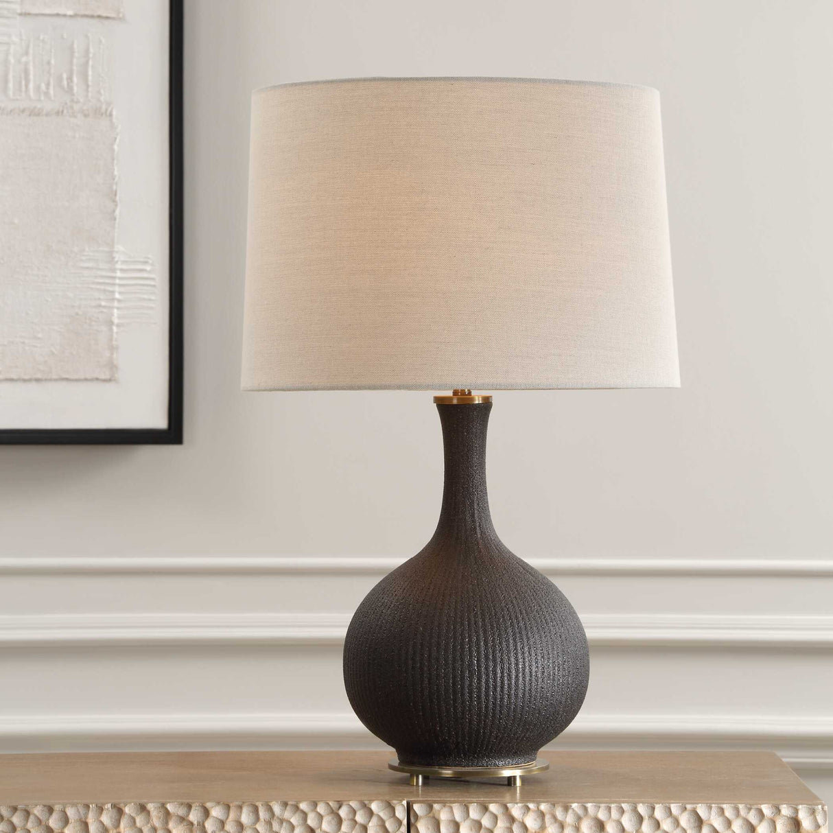 Modern European furniture - Ribbed Black Ceramic Table Lamp - www.oroa.com | Oroa.com
