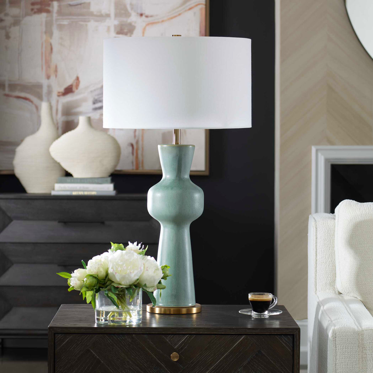 Modern European furniture - Green Ceramic Linen Table Lamp - www.oroa.com | Oroa.com