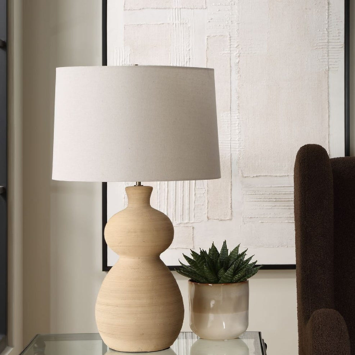 Modern European furniture - Beige Textured Ceramic Table Lamp - www.oroa.com | Oroa.com