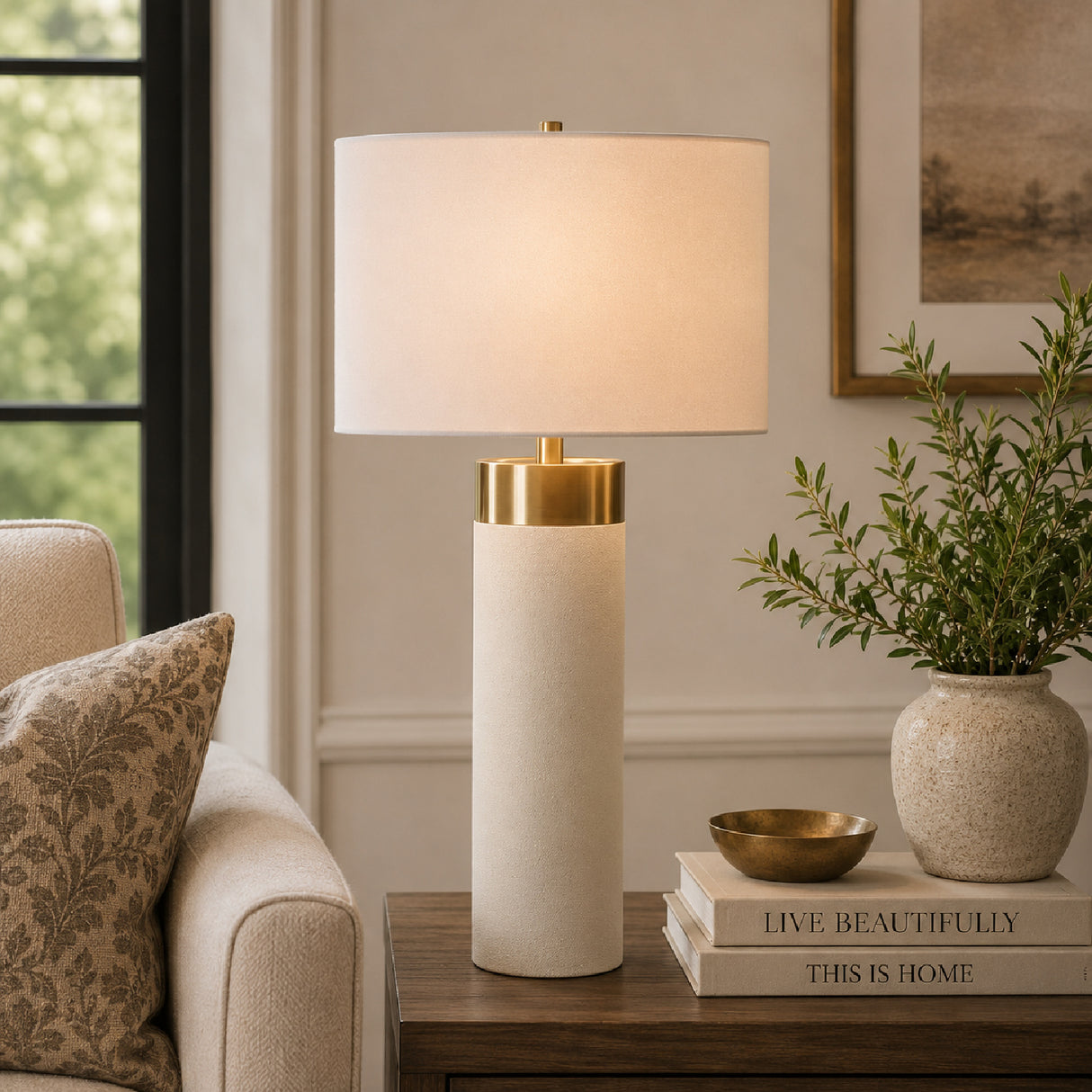 Cylindrical White Shagreen Table Lamp | Oroa.com