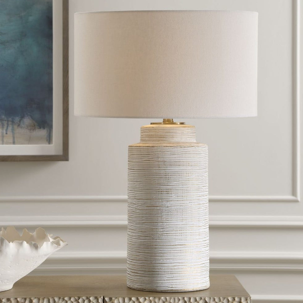 Modern European furniture - Ribbed White Ceramic Table Lamp - www.oroa.com | Oroa.com