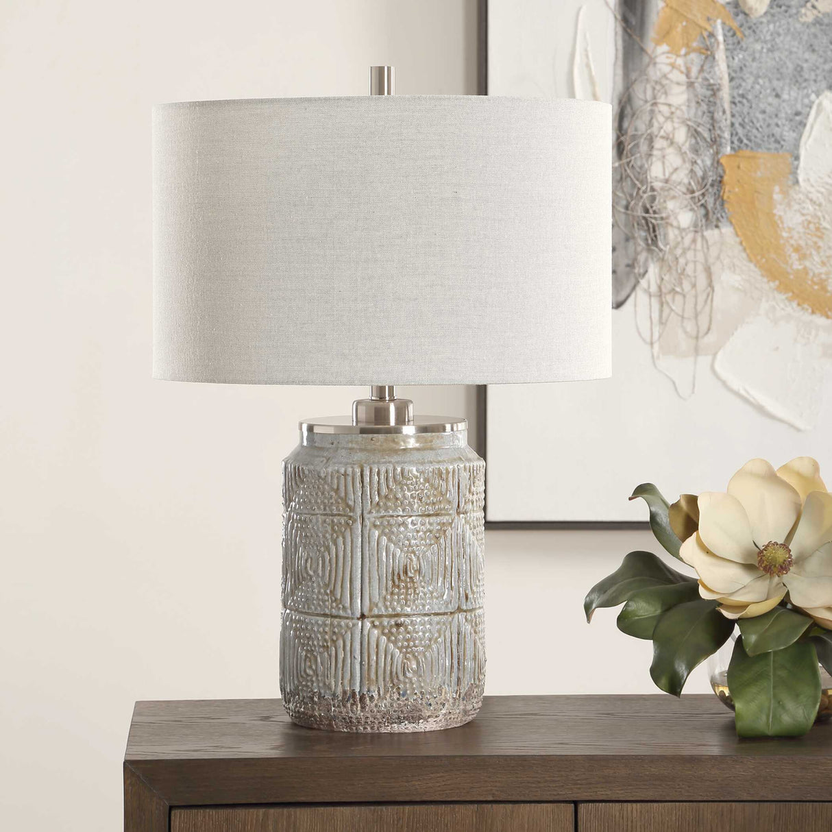 Etched Gray Ceramic Table Lamp | Oroa.com