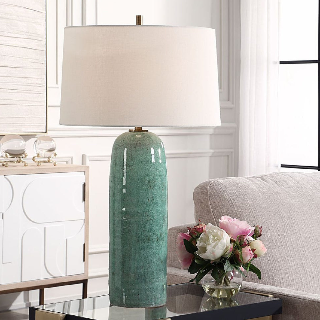 Crackled Teal Ceramic Table Lamp | Oroa.com