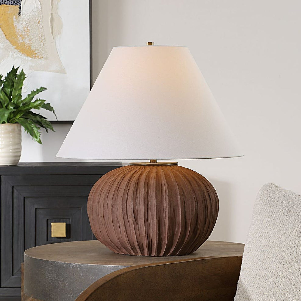 Channeled Brown Porcelain Table Lamp | Oroa.com
