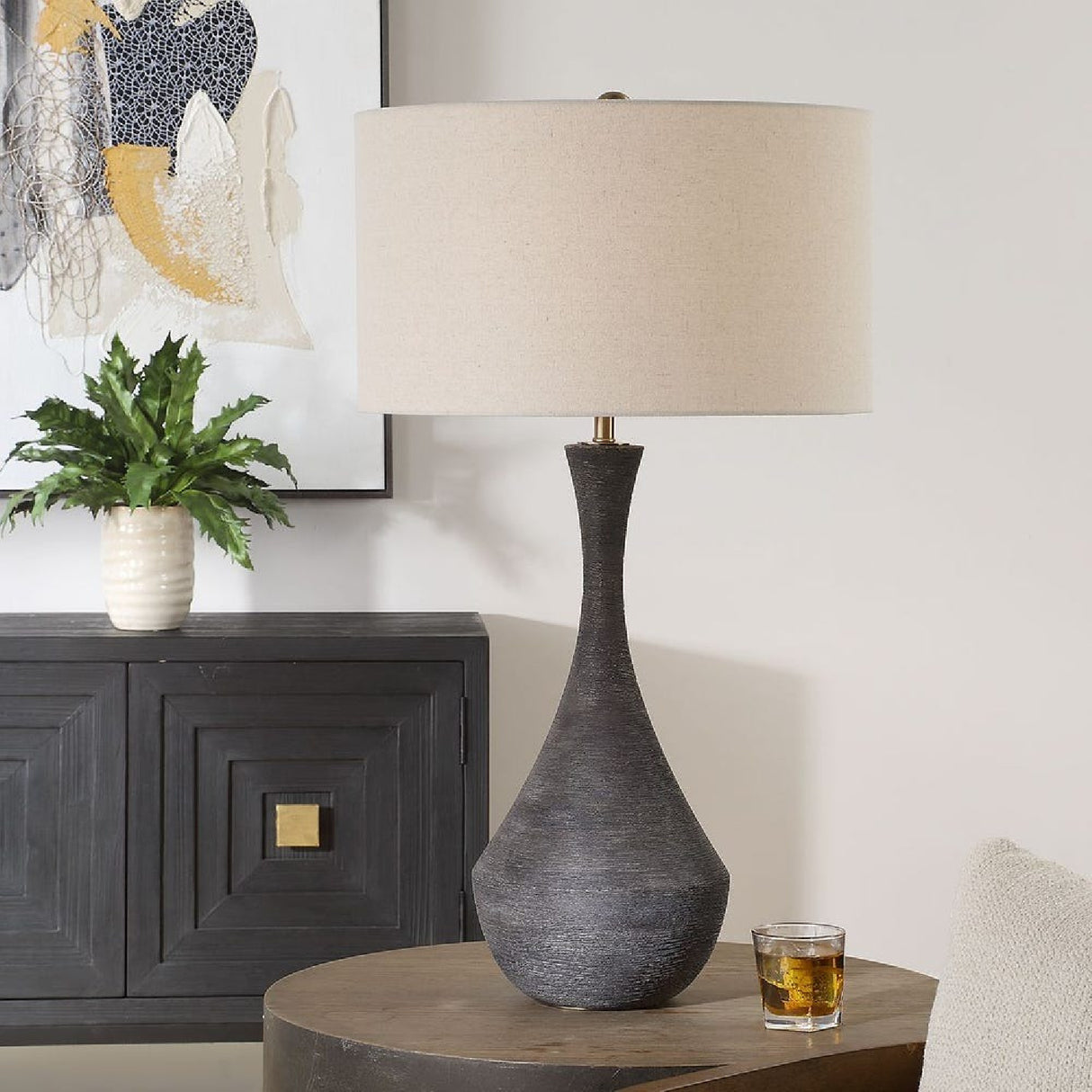 Black Textured Ceramic Table Lamp | Oroa.com