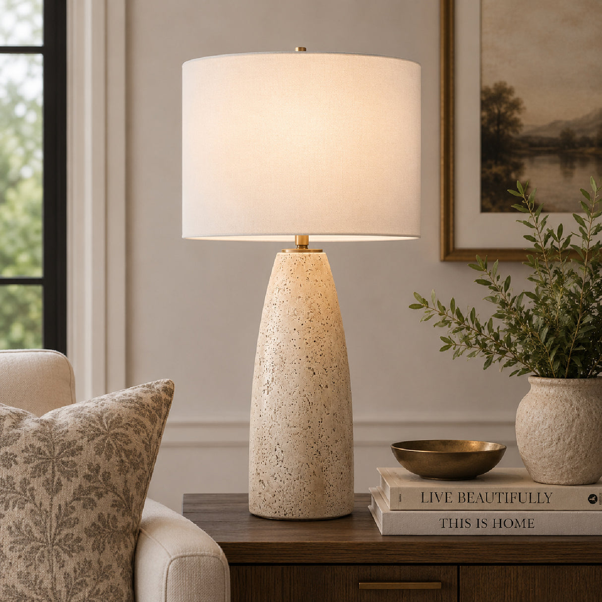 Unfilled Natural Travertine Table Lamp | Oroa.com