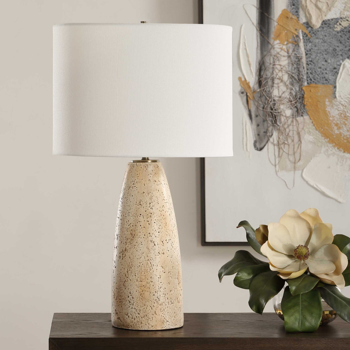 Unfilled Natural Travertine Table Lamp | Oroa.com