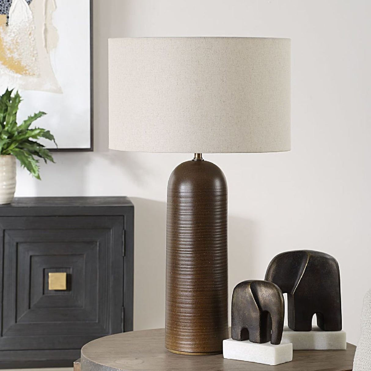 Ridged Brown Ceramic Table Lamp | Oroa.com
