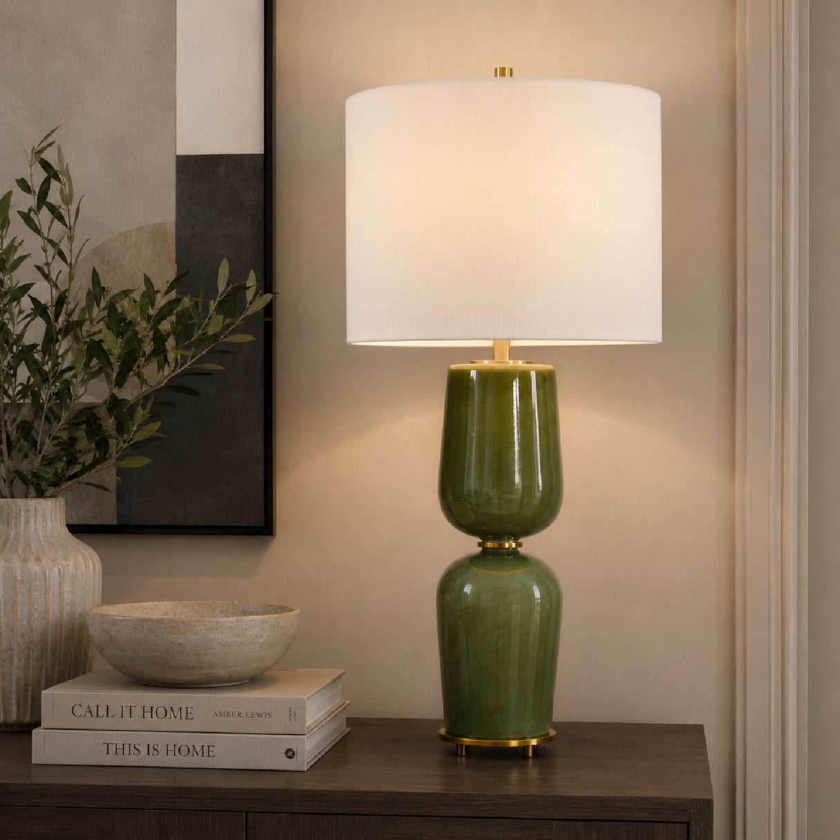 Hourglass Green Ceramic Table Lamp | Oroa.com