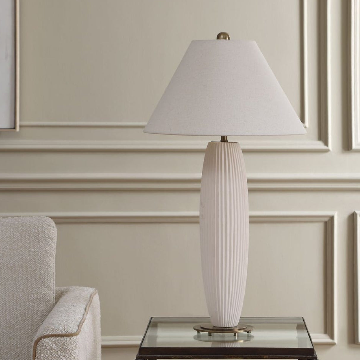 Modern European furniture - White Fluted Ceramic Table Lamp - www.oroa.com | Oroa.com