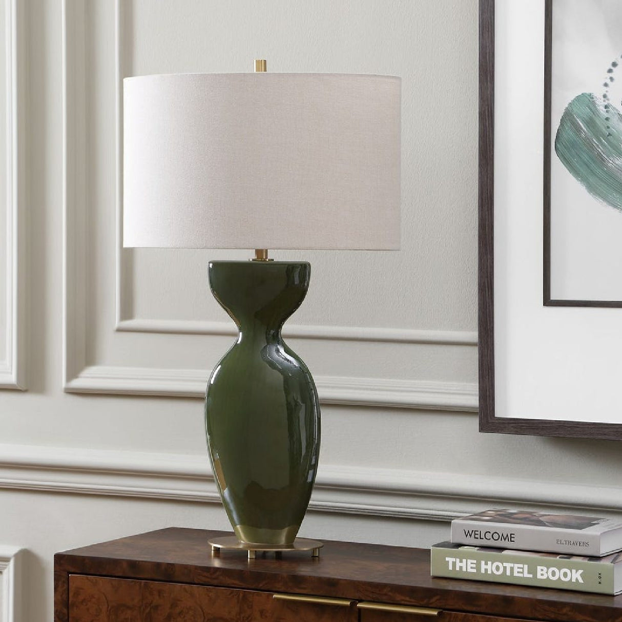Modern European furniture - Green Ceramic Hourglass Table Lamp - www.oroa.com | Oroa.com