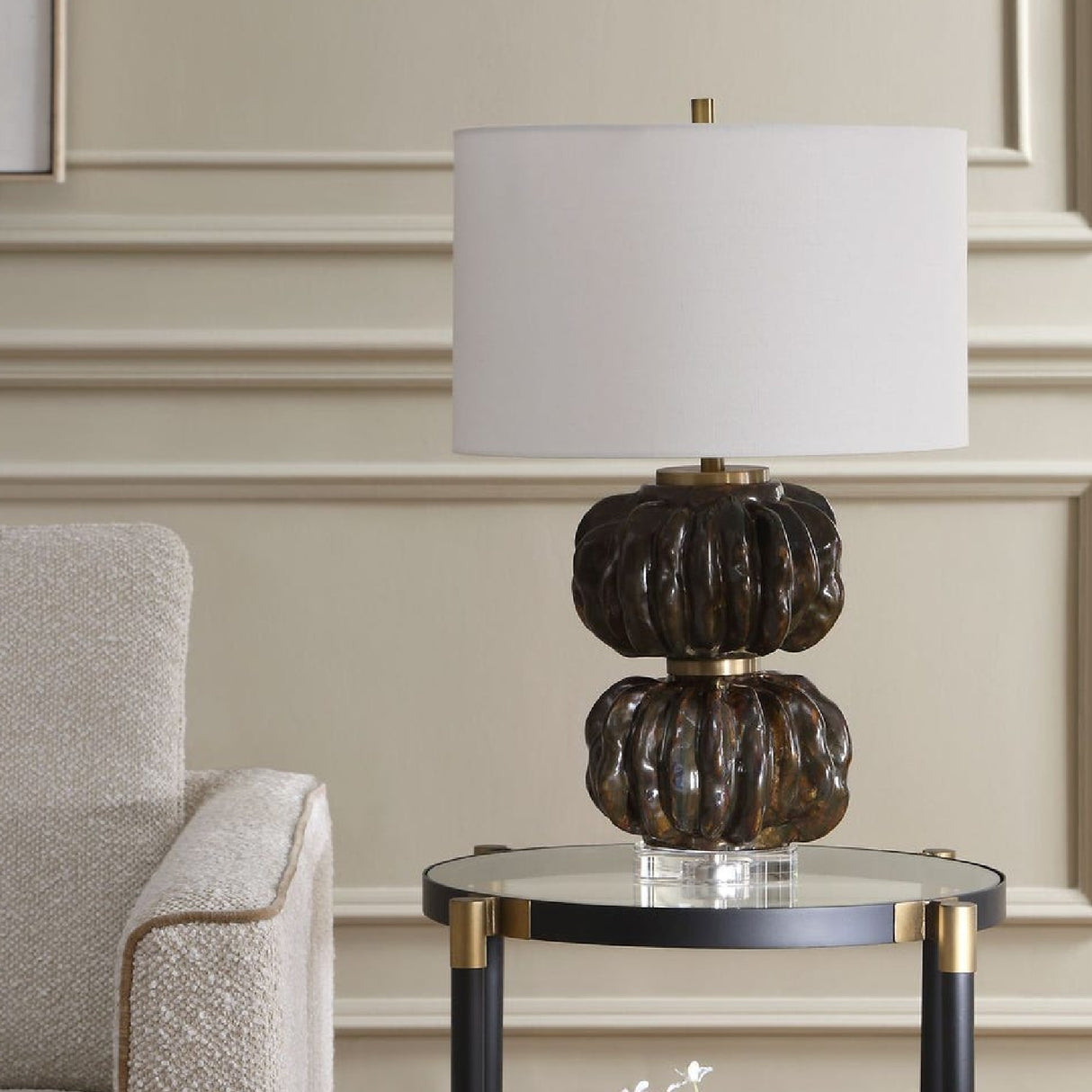 Modern European furniture - Stacked Fluted Ceramic Table Lamp - www.oroa.com | Oroa.com