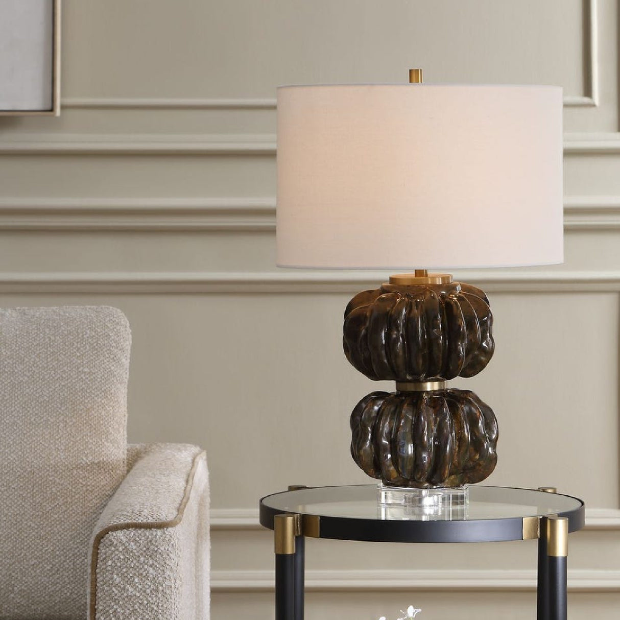 Modern European furniture - Stacked Fluted Ceramic Table Lamp - www.oroa.com | Oroa.com