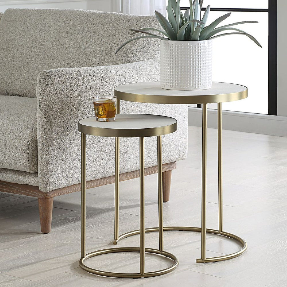 Modern European furniture - White Shagreen Nesting Tables (2) - www.oroa.com | Oroa.com