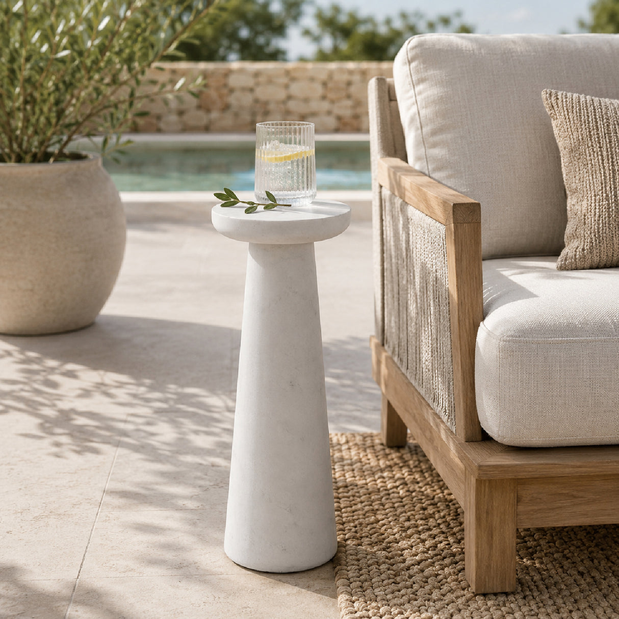 White Marble Indoor/Outdoor Drink Table | Oroa.com